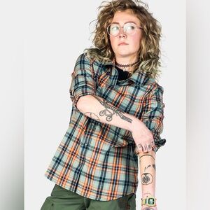 Plaid snap button up work shirt, size L, NWT